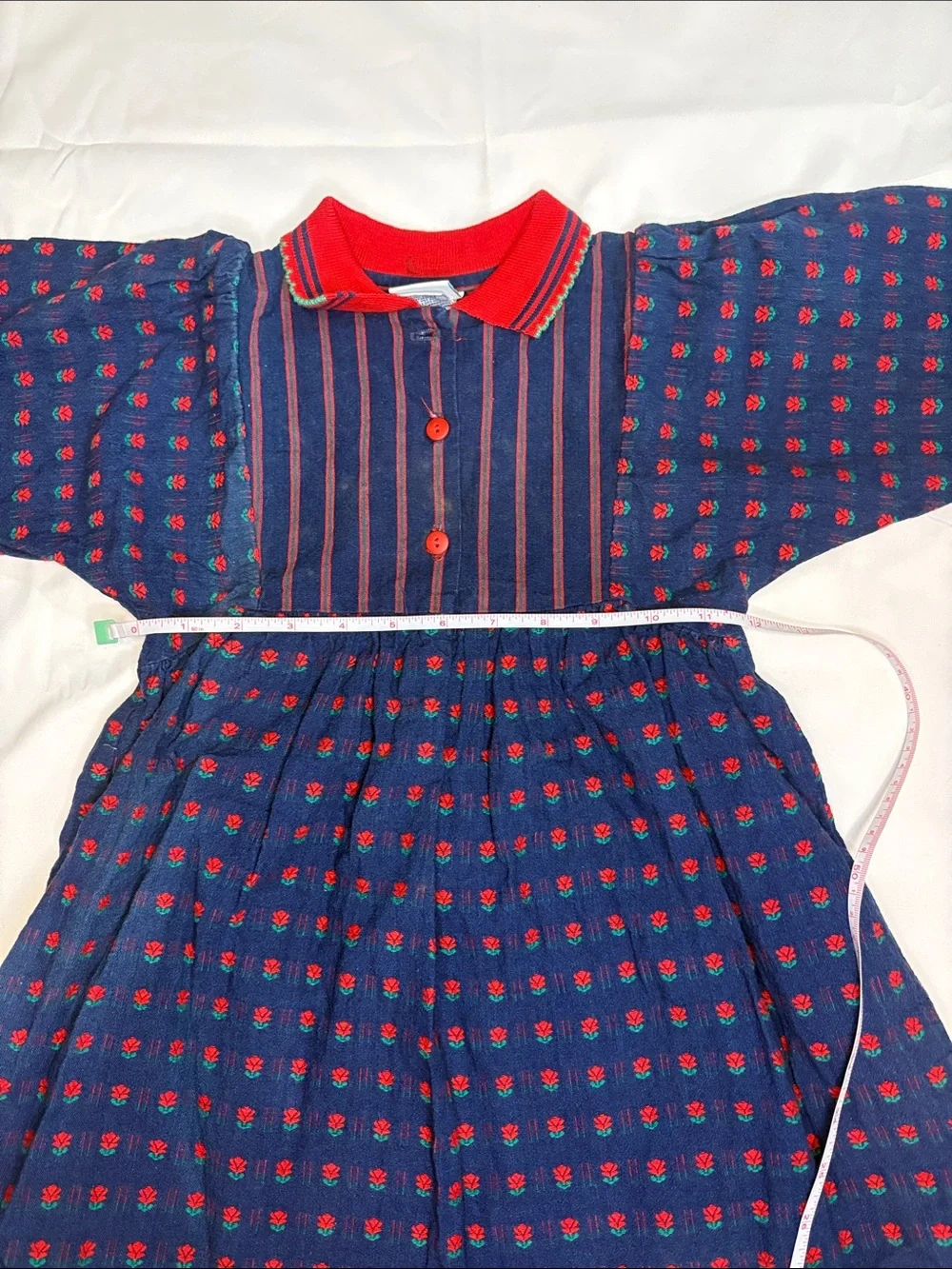 Vintage 80s/90s Denim Red Rose Floral Long Sleeve Collared Osh Kosh Girl’s Dress